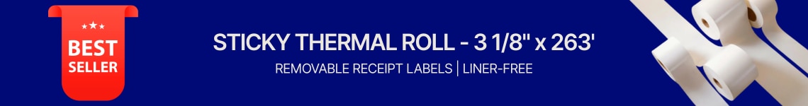 Removable 3 1/8 x 263 Sticky Thermal Repceipt Labels